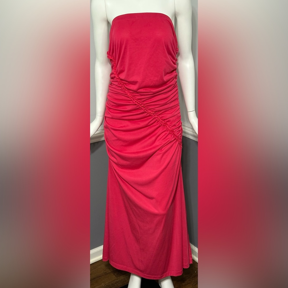by Anthropologie Pink Body Con Strapless Dress Asymmetrical Ruched Side Slit‎ L
